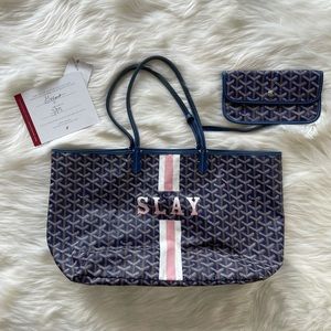 Goyard St Louis PM Blue Tote with Pouch